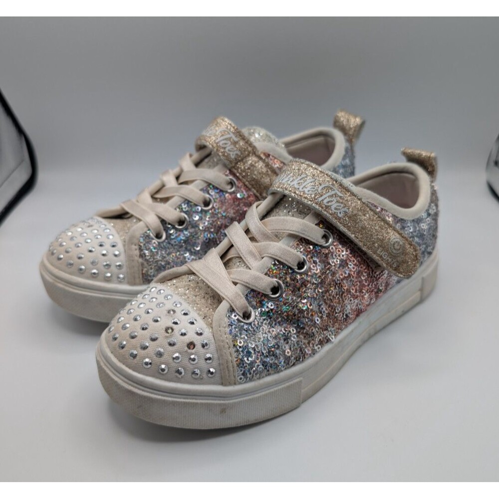 Skechers Twinkle Toes Sequin Light Up Shoes Girls Size 1 Gold Silver 314776L